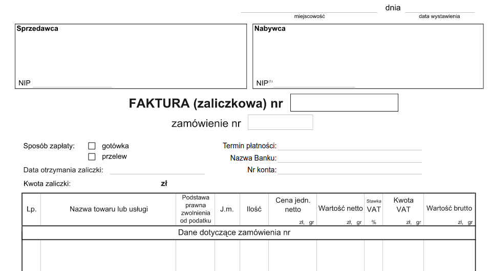 Zaliczkowa faktura